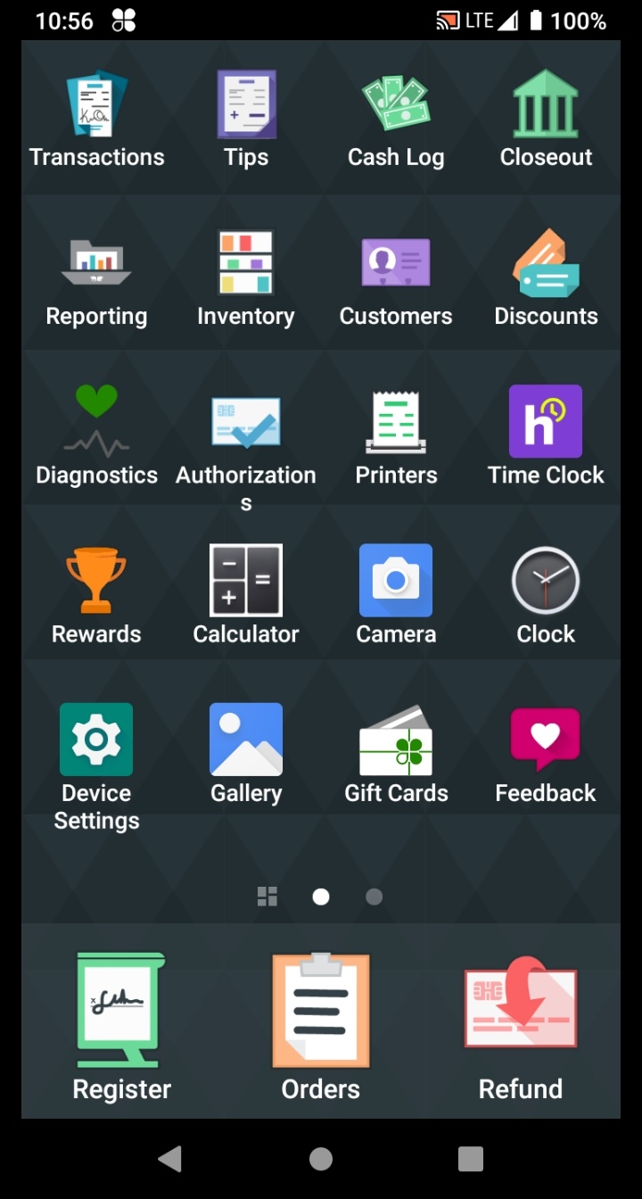 Clover home screen with the Register icon visible.
